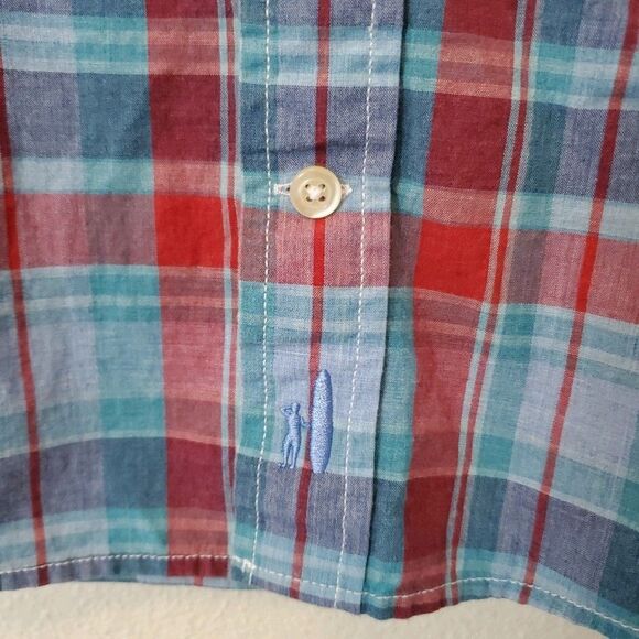 Johnnie O Hangin Out Mens M Plaid Button Up Shirt Short Sleeve Cotton JMWS4420 - Picture 9 of 16